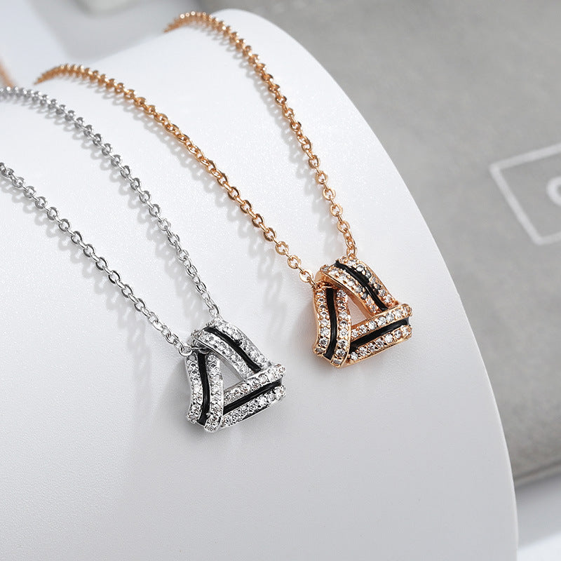 Zircon Triangle Pendant Silver Necklace for Women