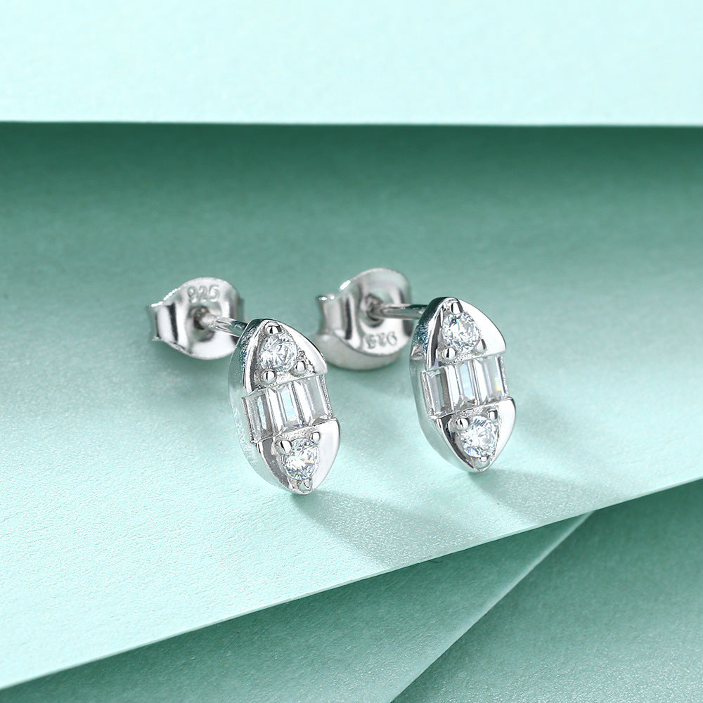 Rectangle Zircon Marquise Shape Silver Studs Earrings for Women