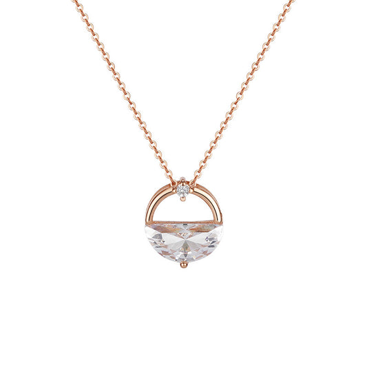 Semicircle Zircon Circle Pendant Silver Necklace for Women