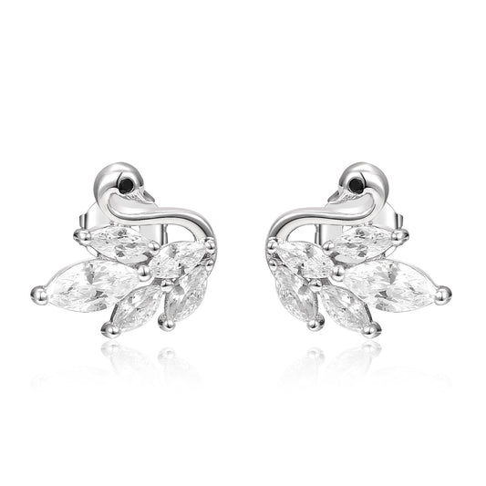 Marquise Zircon Cygnet Silver Studs Earrings for Women