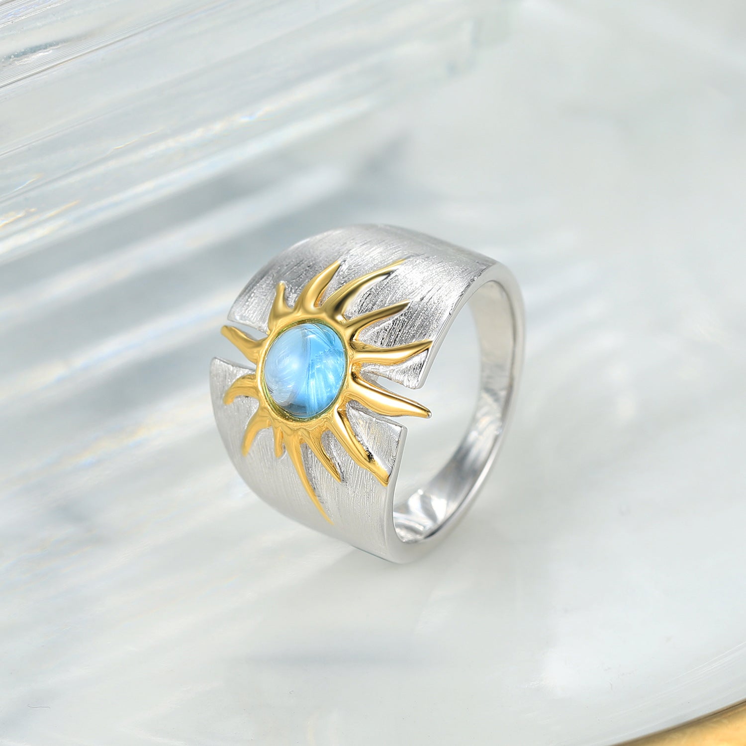Minority Unique Sun Goddess Design Natural Topaz Amethyst S925 Silver Ring for Women