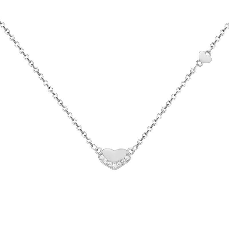 Little Heart with Zircon Pendant Silver Necklace for Women