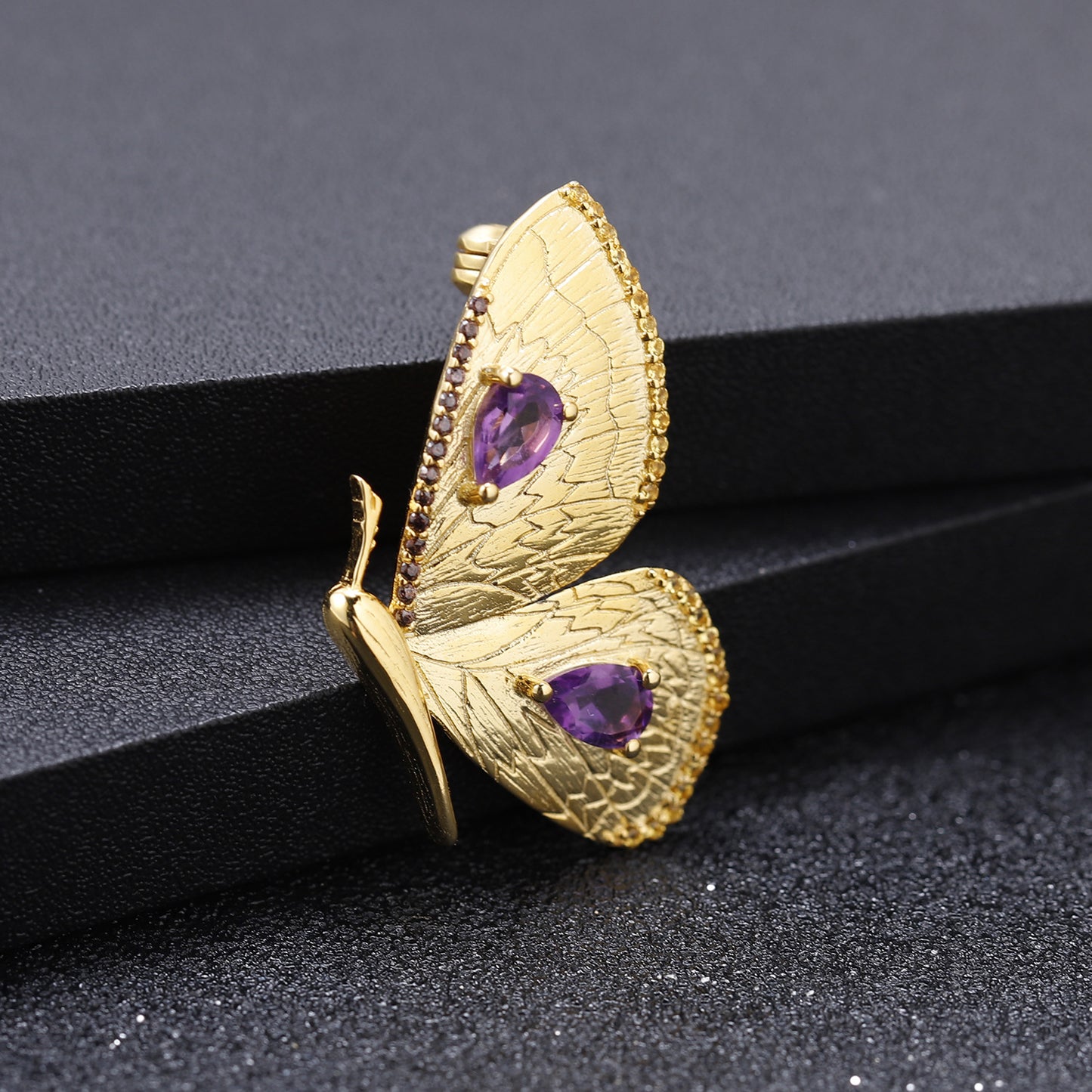 Palace Style Designer Brooch Pendant Dual-use Butterfly Natural Amethyst Silver Necklace for Women