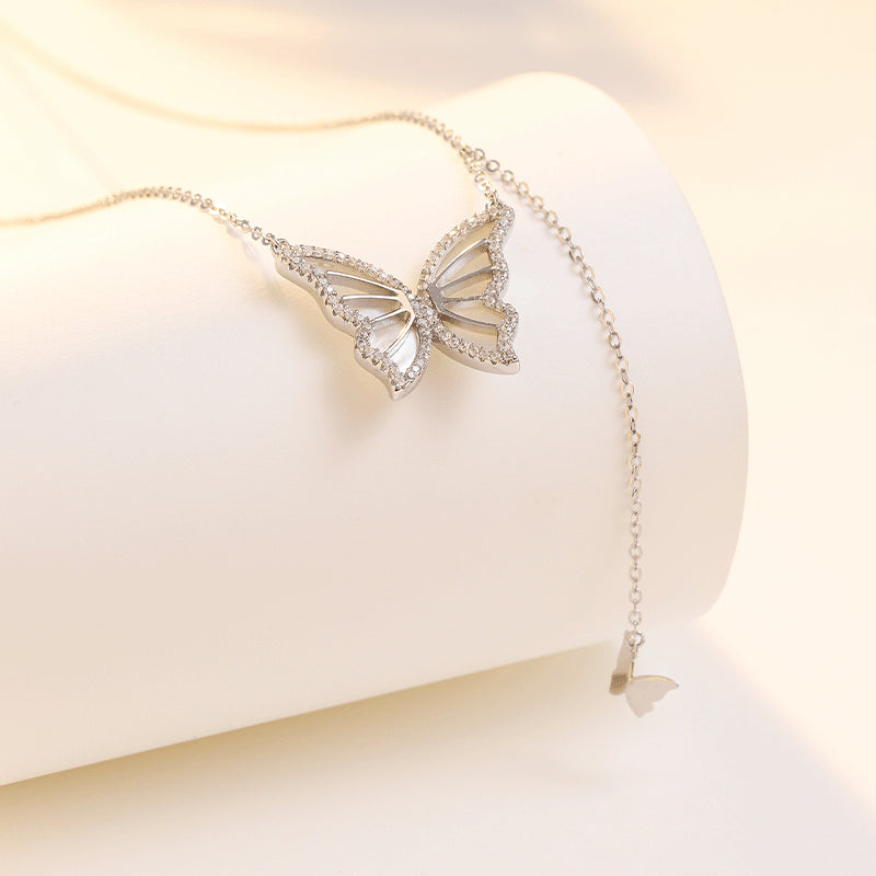 Butterfly with Zircon Tassel Silver Necklace for Women