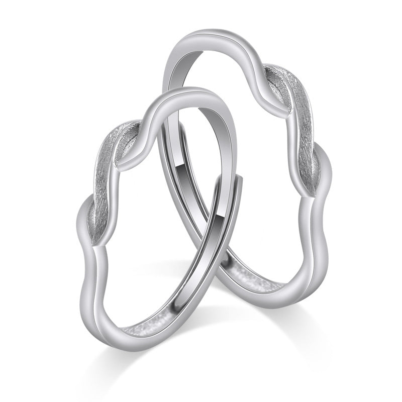 Brushed Waves Silver Couple Ring for Women