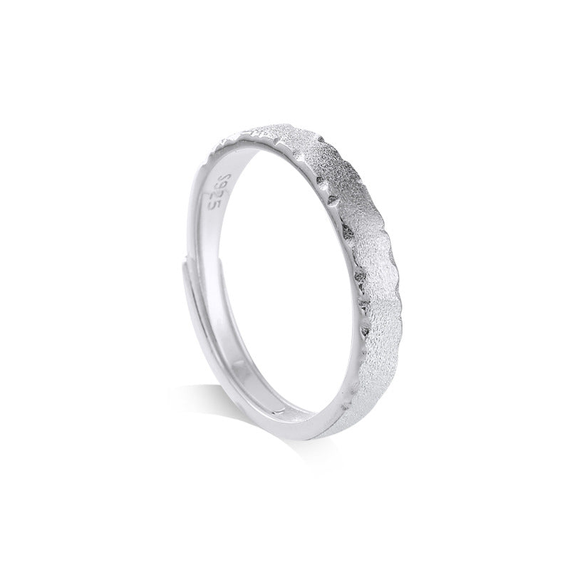 Irregular Edge Frosted Silver Couple Ring for Women
