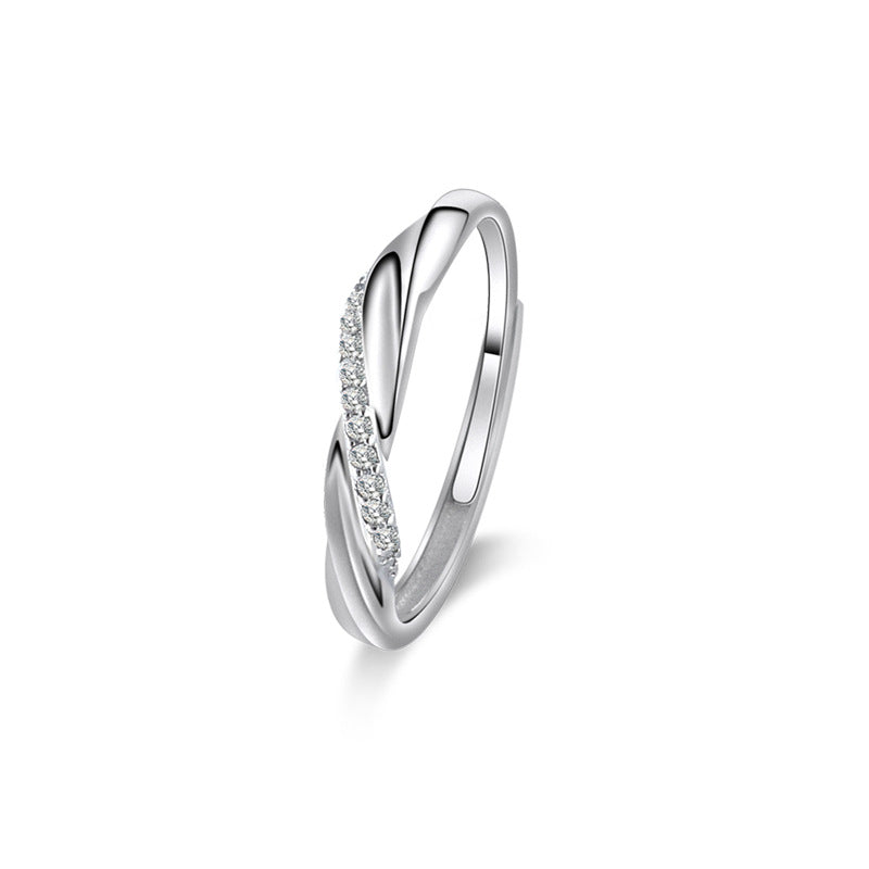 Rotate Lines with Zircon Silver Couple Ring