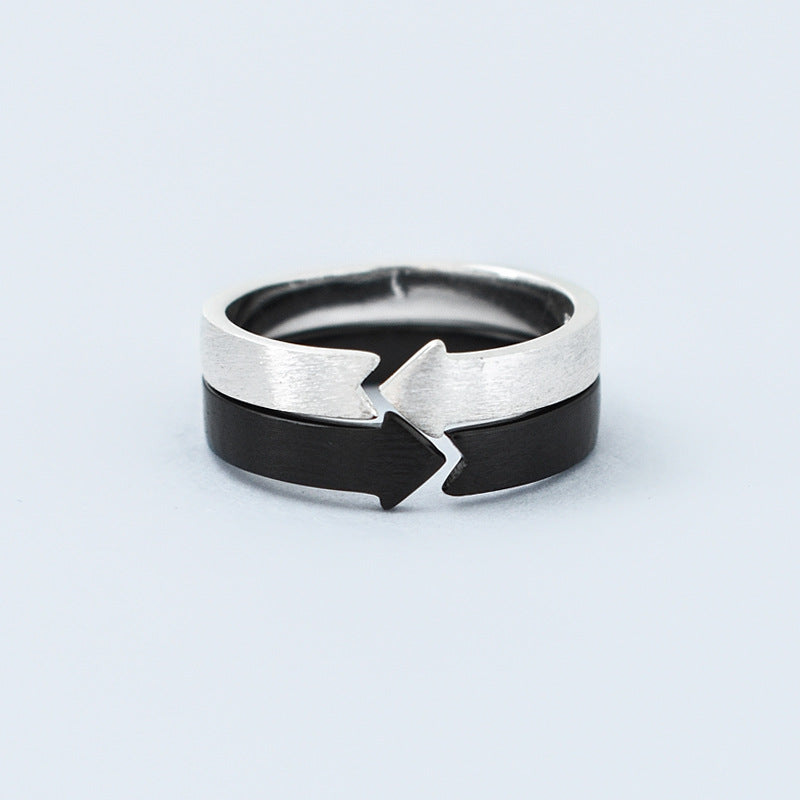 Arrow Brushed Silver Couple Ring for Women