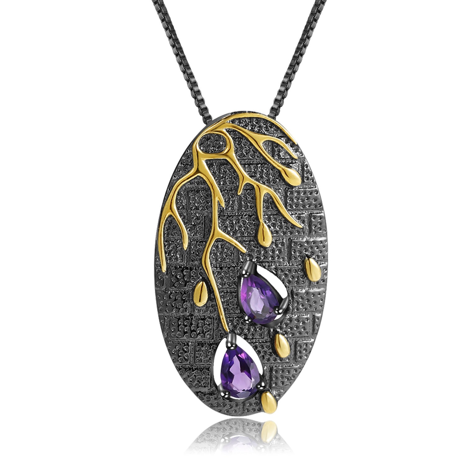 Georgia Premium Colourful Design Natural Gemstone Oval Pendant Sterling Silver Necklace for Women