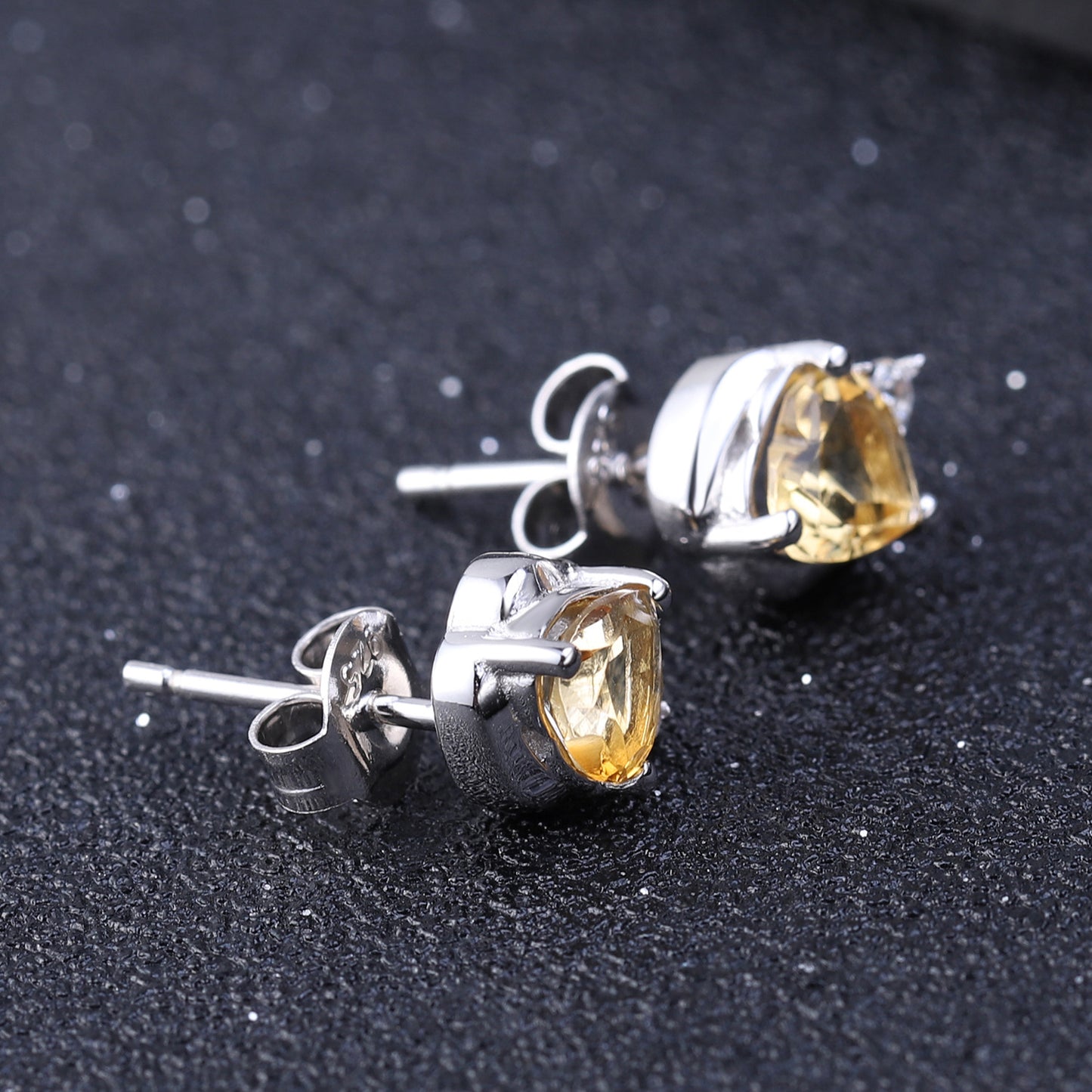Natural Crystal Heart-shaped Silver Studs Earrings for Women