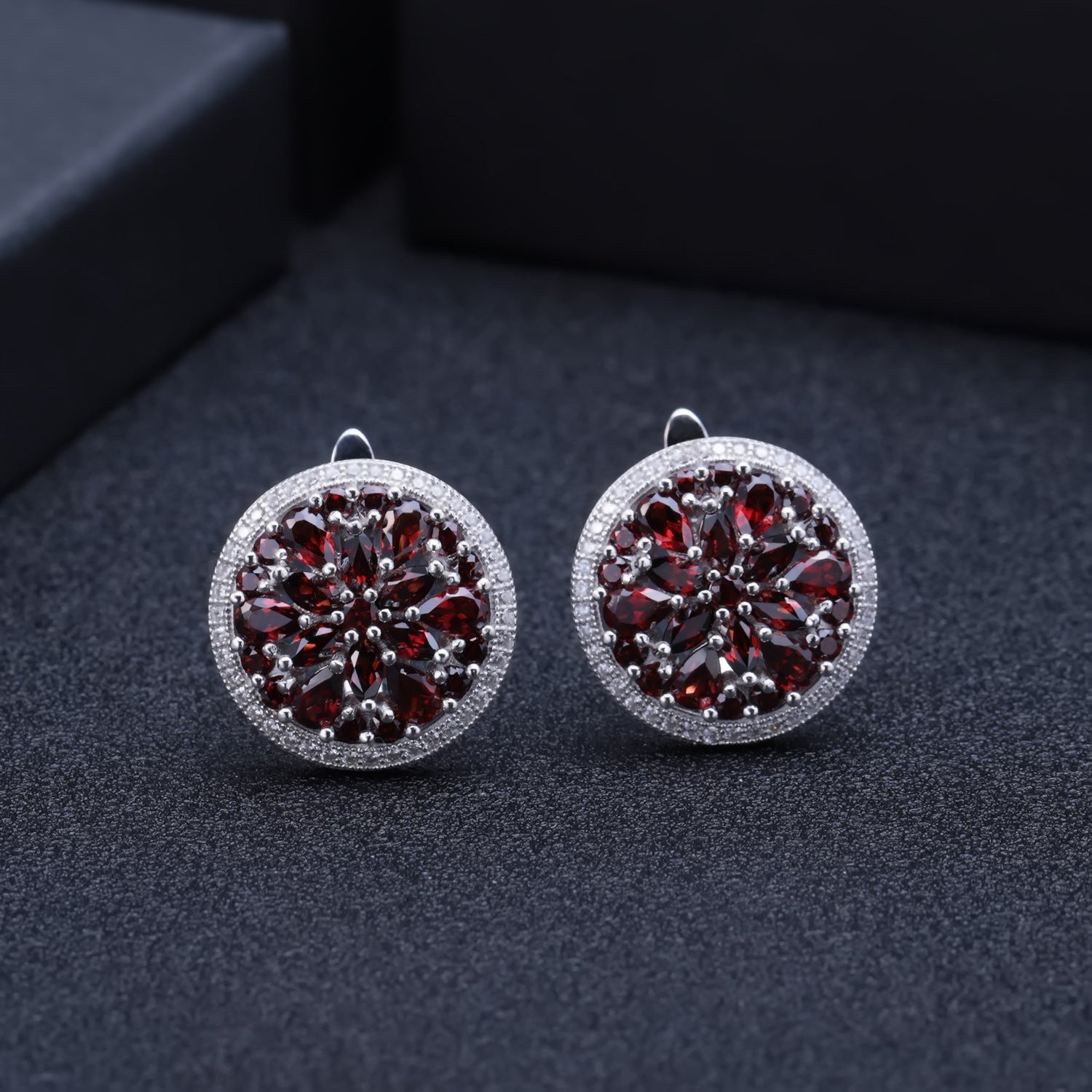European Natural Gemstones Soleste Halo Circle Silver Studs Earrings for Women