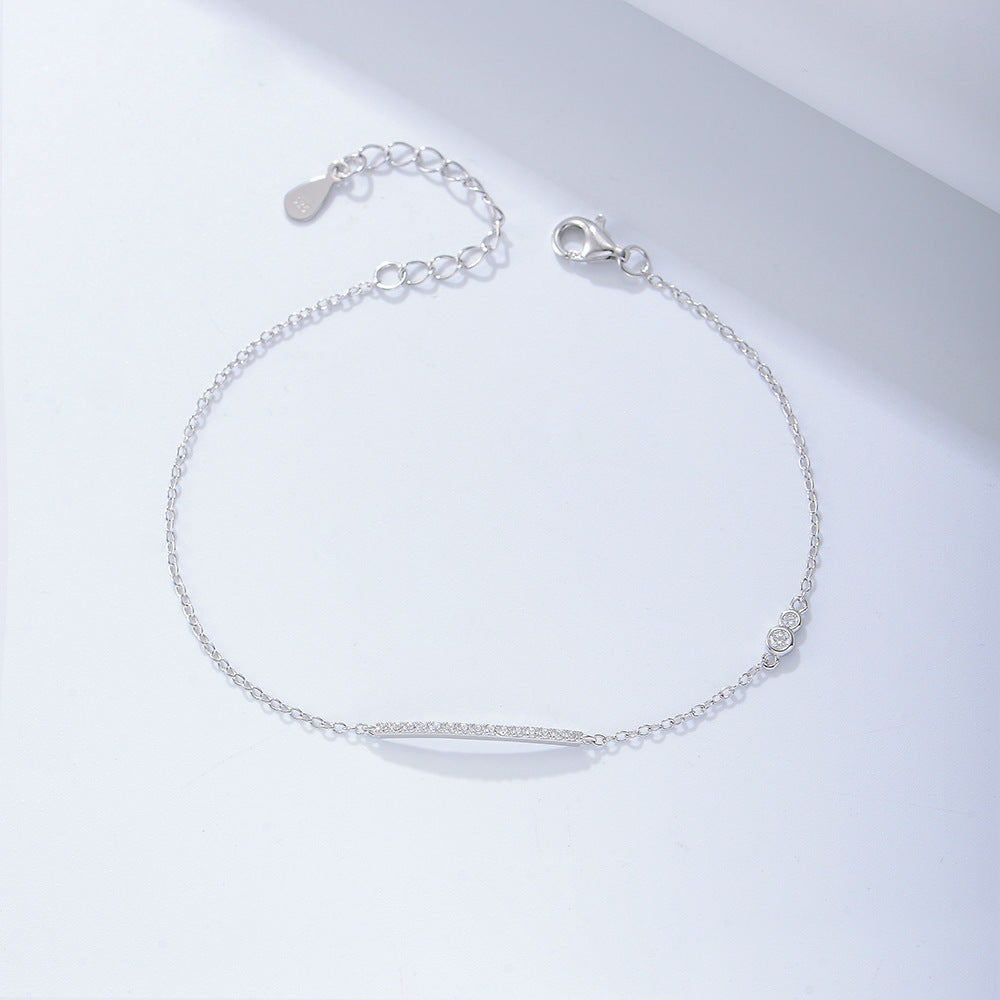 Full Zircon Long Strip Silver Bracelet for Women