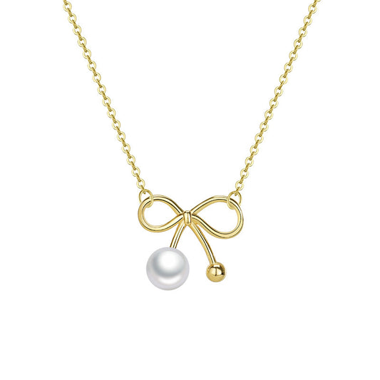 Bow with Pearl Pendant Silver Necklace for Women