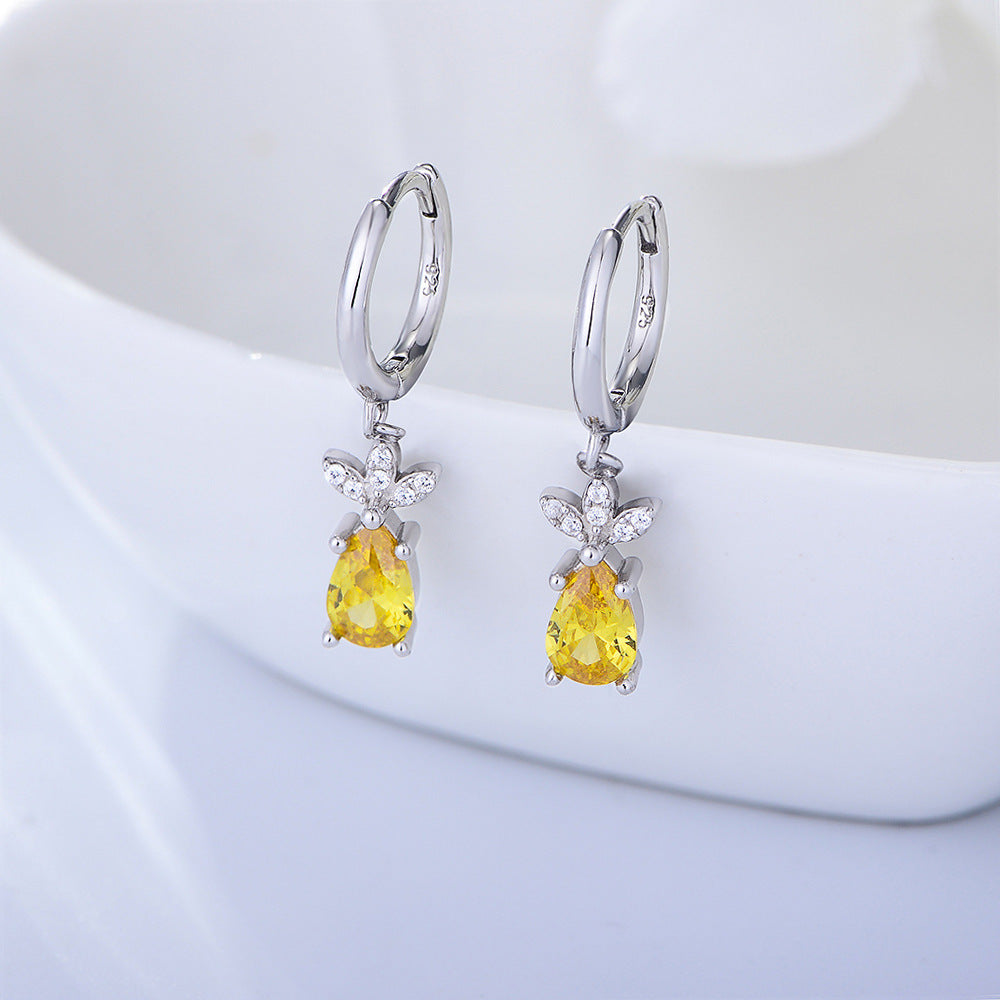 Pineapple Zircon Pendant Silver Hoop Earrings for Women