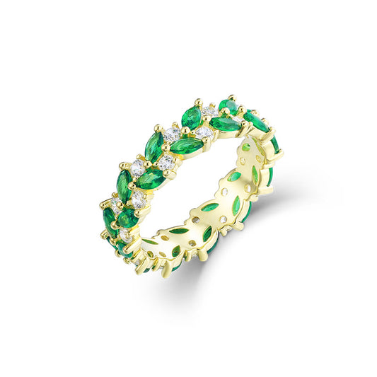 Marquise Green Zircon Beaded Silver Ring for Women