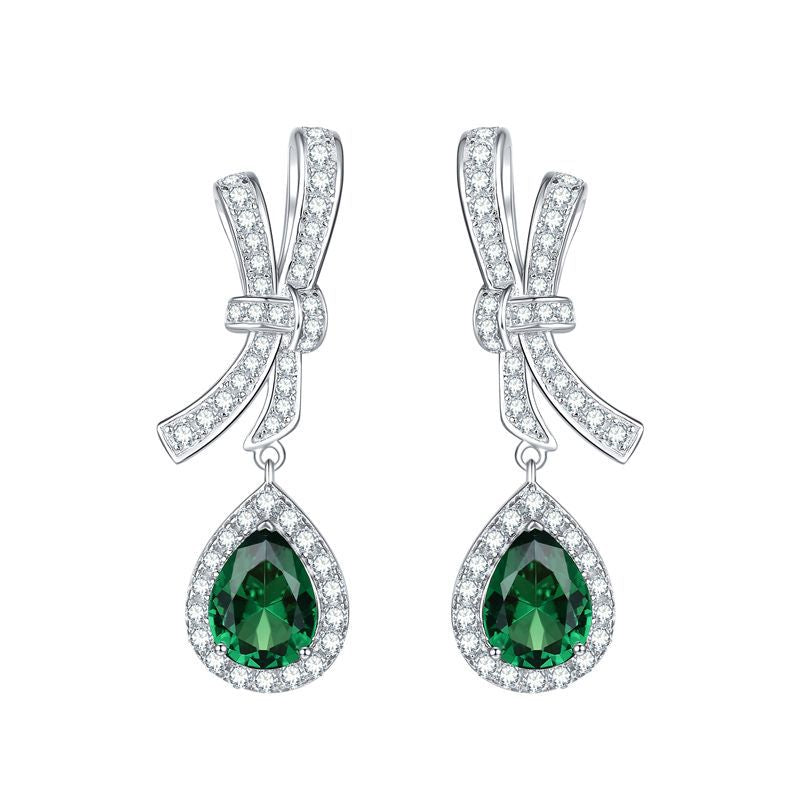 Lab Created Emerald 6*8mm - Platinum Plated - Drop Silver Earring for Women