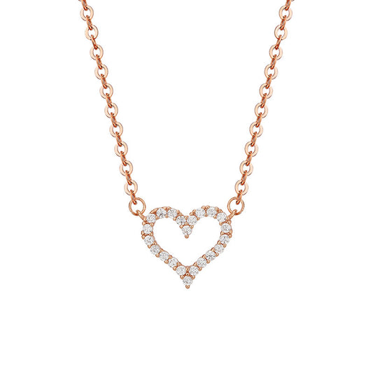 Hollow Zircon Heart Pendant Silver Necklace for Women