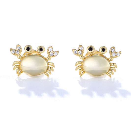 Small Crab with Zircon Silver Studs Earrings for Women
