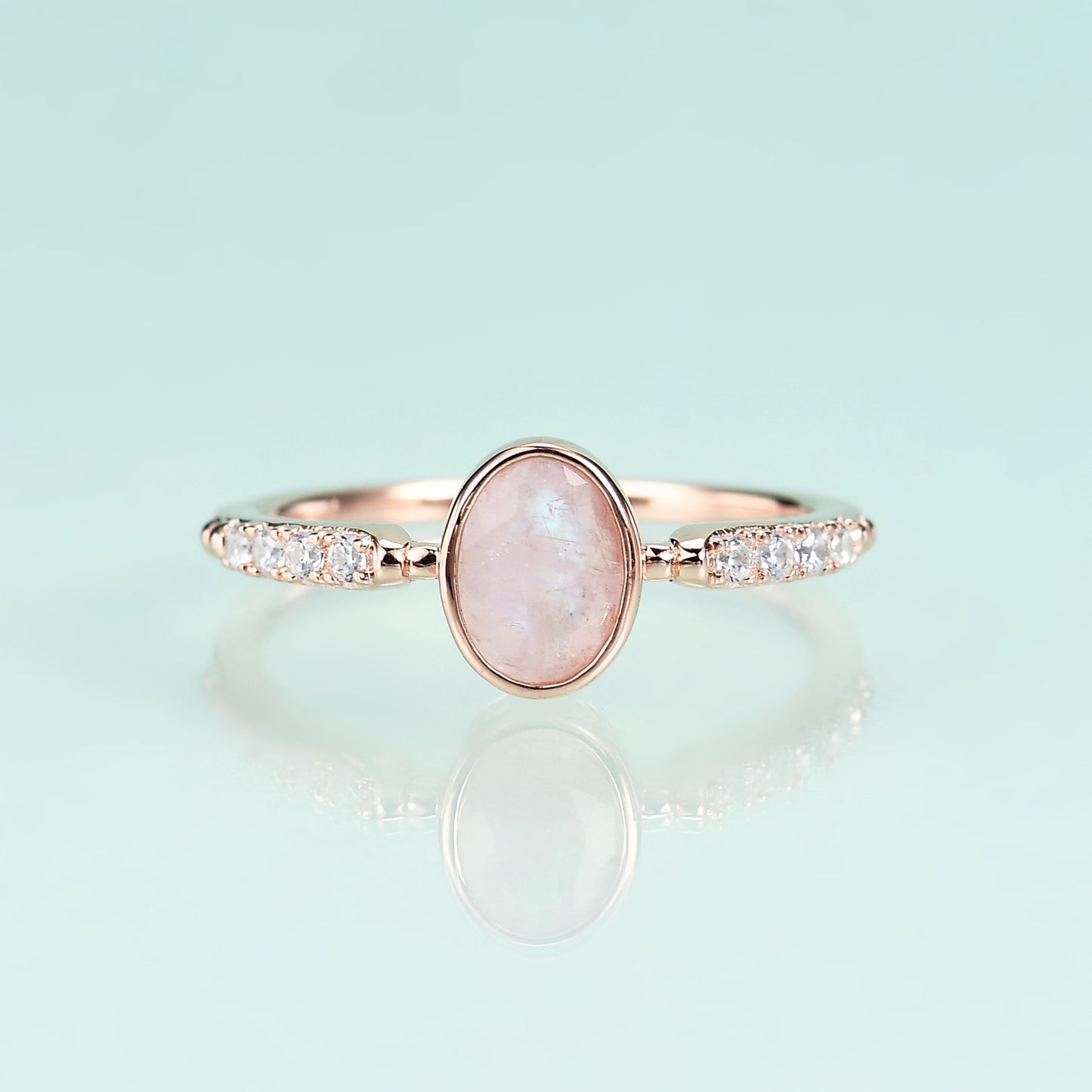Luxury S925 Sterling Silver Inlaid with Precious Natural Moonstone Rose Gold Colour Ring for Women