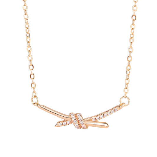 Zircon Cross Knot Pendant Silver Necklace for Women