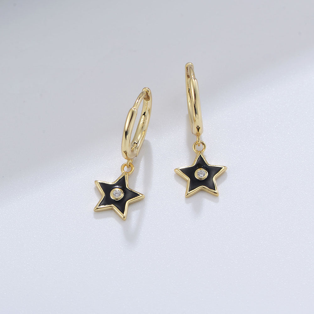 Colourful Star with Zircon Silver Drop Earrings for Women