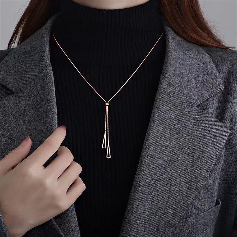 (Two Colours) Geometric Triangles Pendants 925 Silver Adjustable Collarbone Necklace for Women