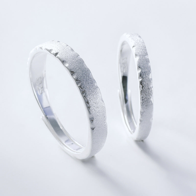 Irregular Edge Frosted Silver Couple Ring for Women
