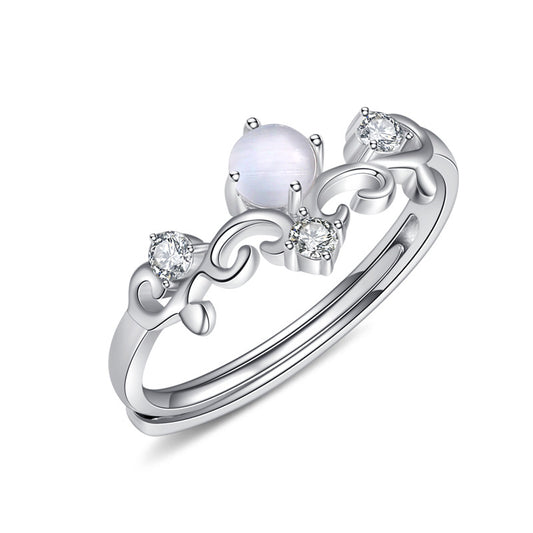 Round Moonstone with Zircon Silver Ring