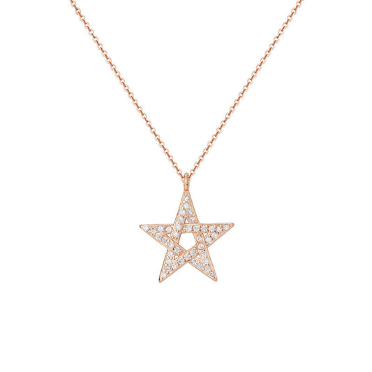 Zircon Five-pointed Star Pendant Silver Necklace for Women