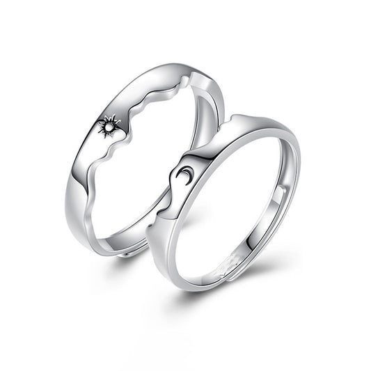 Sun and Moon Mountain Silver Couple Ring