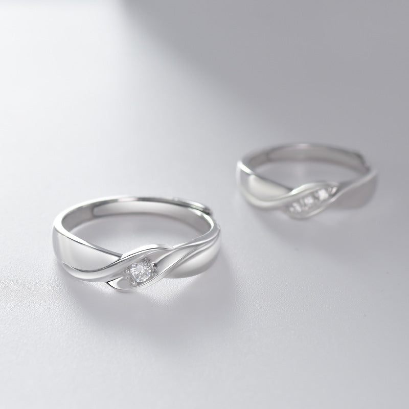 Love River Design with Zircon Silver Couple Ring for Women