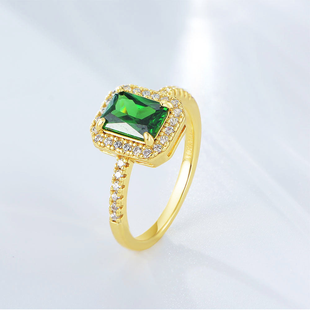 Green Zircon Emerald Shape Soleste Halo Sterling Silver Ring for Women