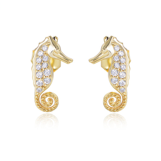Zircon Seahorse Silver Studs Earrings for Women