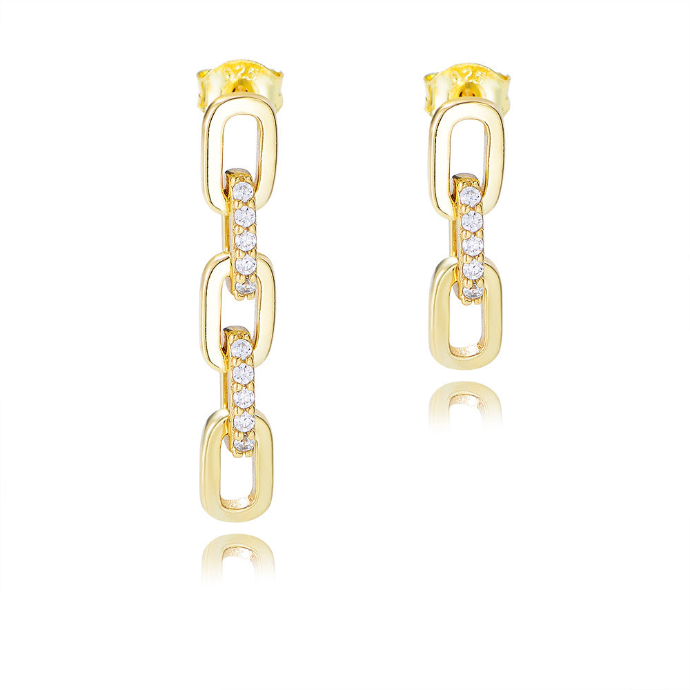 Asymmetric Chain Buckle with Zircon Silver Drop Earrings for Women