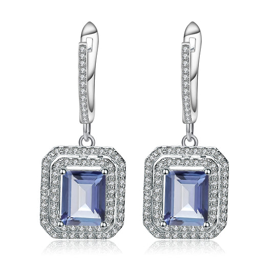 Crystal Soleste Halo Square Silver Studs Earrings for Women