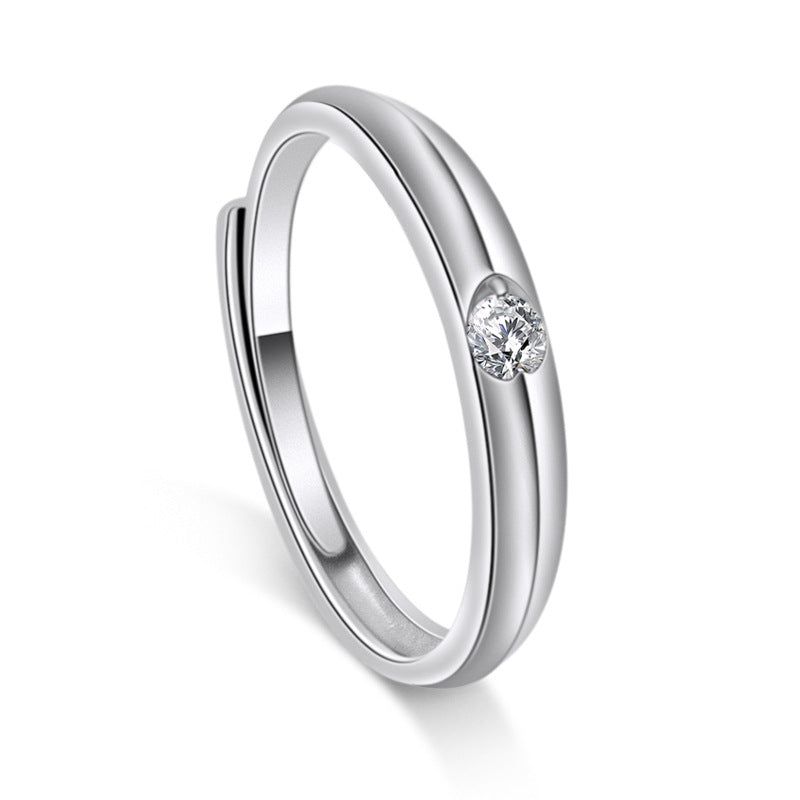 Heart-shape with Round Zircon Silver Couple Ring for Women
