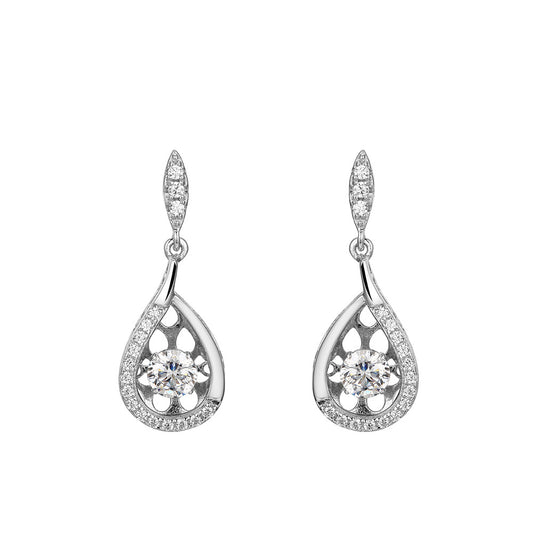 Geometric Pear Drop Hollow Zircon Silver Drop Earrings for Women