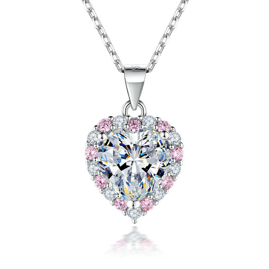 Heart with Pink Zircon Pendant Silver Necklace for Women