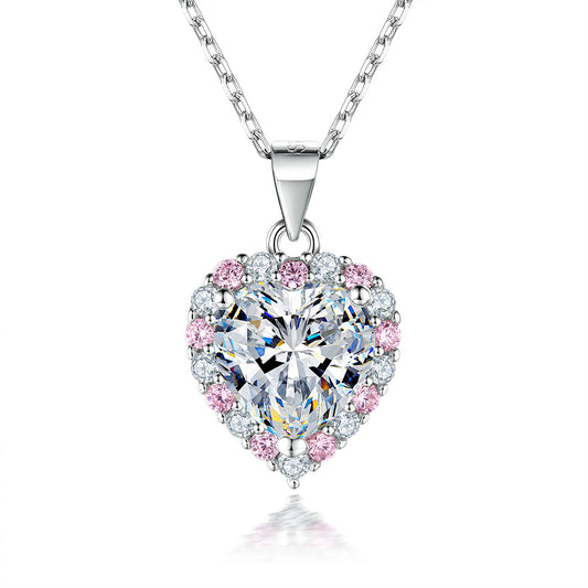Heart with Pink Zircon Pendant Silver Necklace for Women