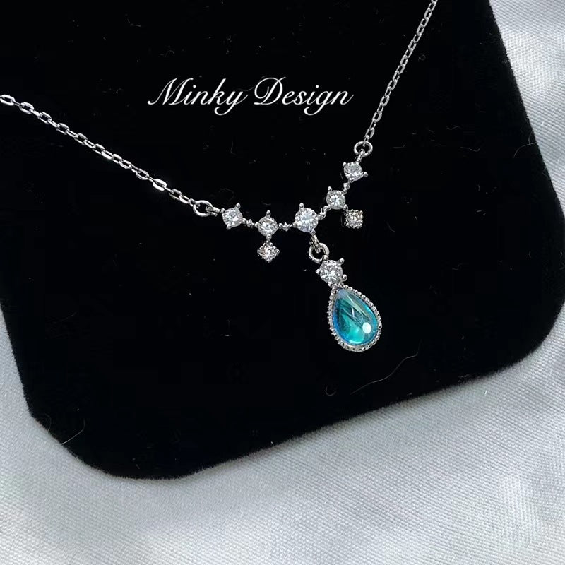 Teardrop Moonstone Pendant with Zircon Silver Necklace Women