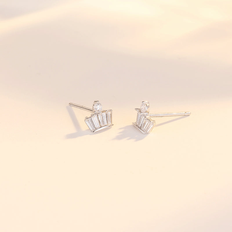 Small Zircon Crown Silver Studs Earrings for Women
