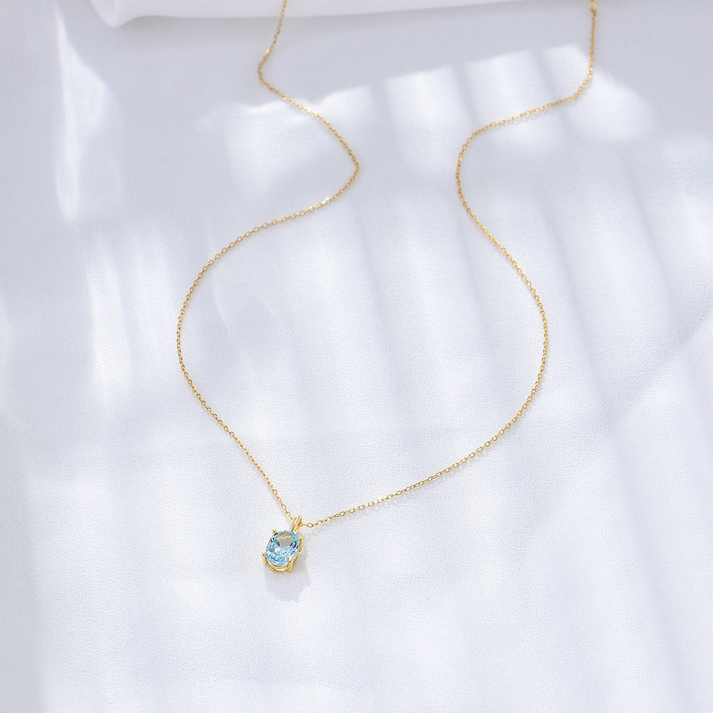 Oval Shape Sky Blue Topaz Sterling Silver Necklace for Women