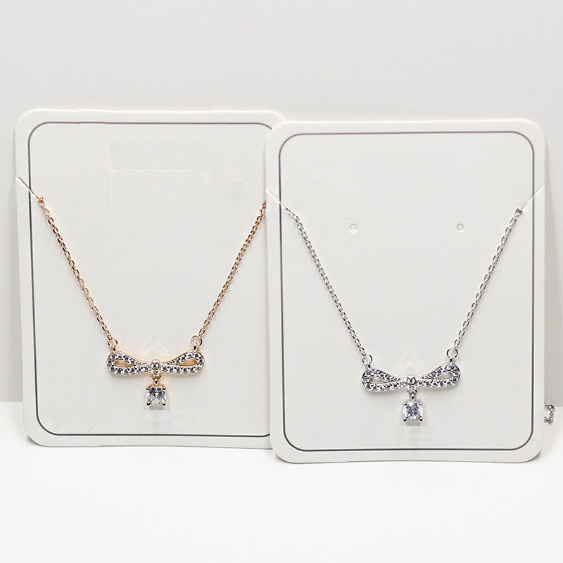 Bow with Round Zircon Silver Necklace for Women
