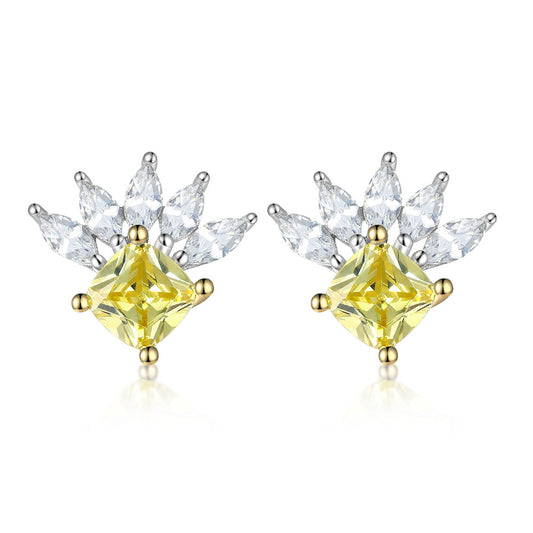 Marquise Shape with Square Yellow Zircon Silver Studs Earrings for Women