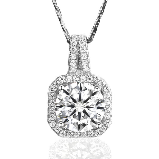 (Pendant Only) Square with Zircon Soleste Halo Silver Pendant for Women
