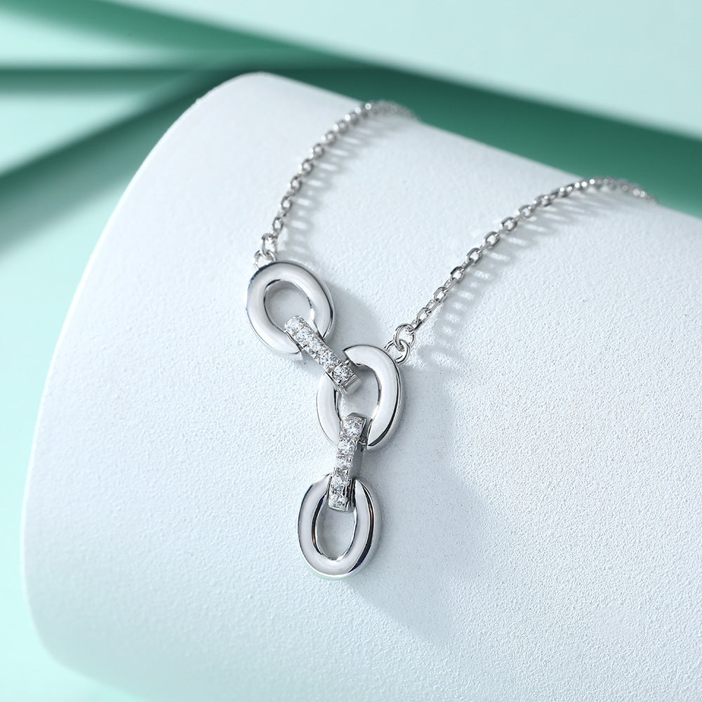 Oval Ring Buckle Pendant Silver Necklace for Women