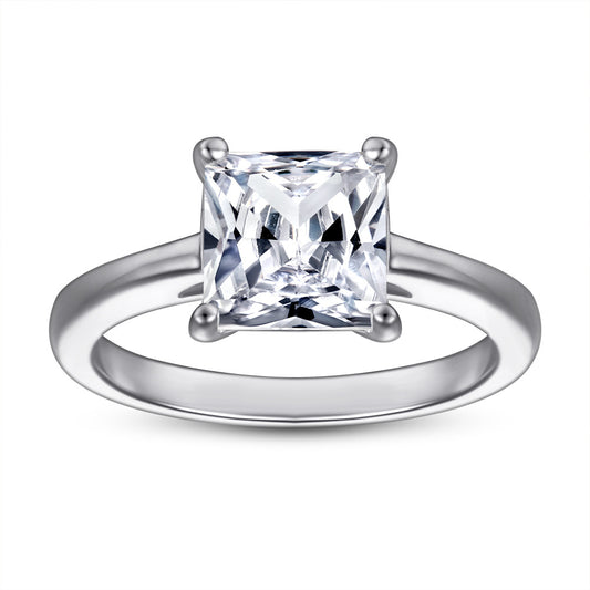 (2.0CT) Princess Cut Zircon Solitaire Silver Ring for Women