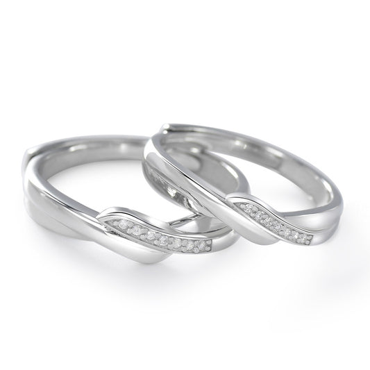 Zircon Interweave Wave Silver Couple Ring for Women