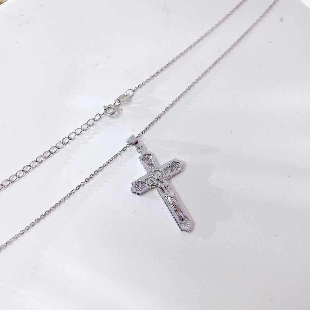 Jesus Cross Pendant Silver Necklace for Women