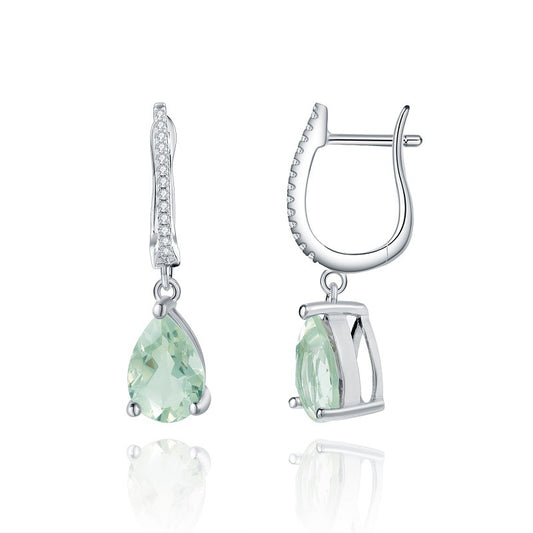 Crystal Three Prongs Pear Drop Silver Drop Earrings for Women